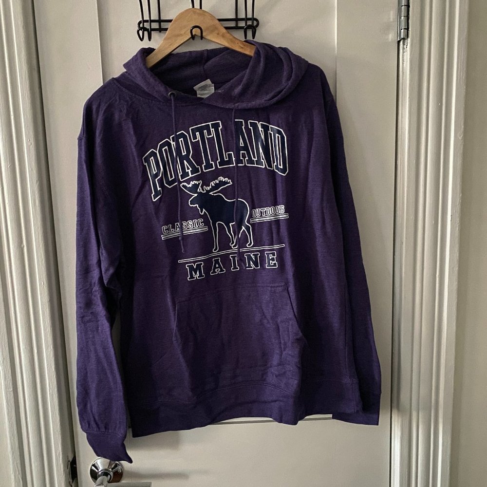 Delta Fleece Portland Maine Moose Classic Outdoors Purple Hoodie Men's Large